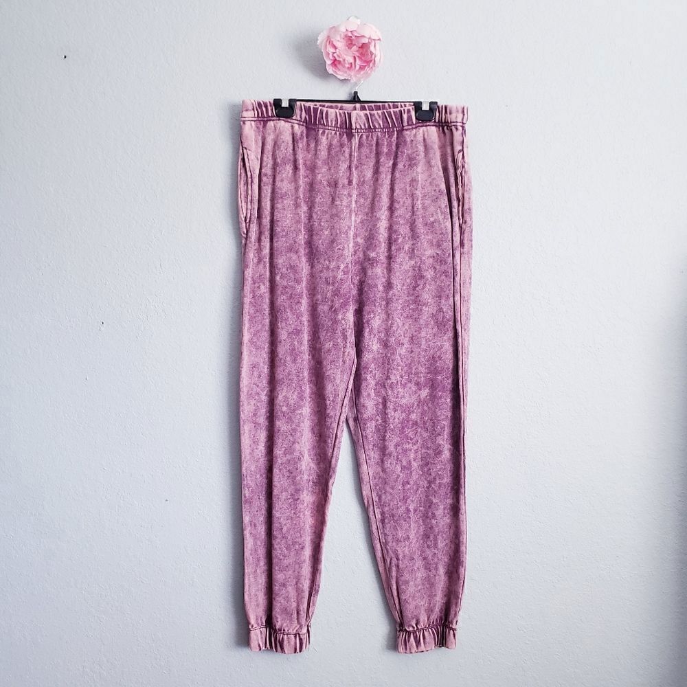 Zenana Purple Acid Wash Jogger Sweatpants